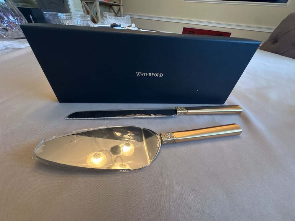 Waterford Lismore Diamond Gold Cake Knife and Server Set